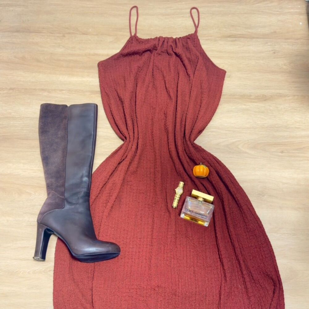Romantic Boho Burgundy H&M Textured MIdi Dress